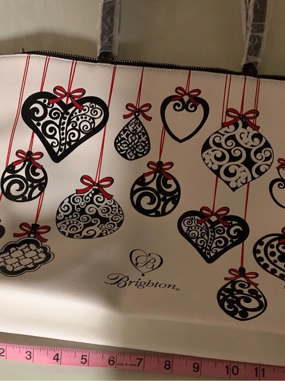 Brighton White Tote Bag with Black Heart Ornament Print NWT